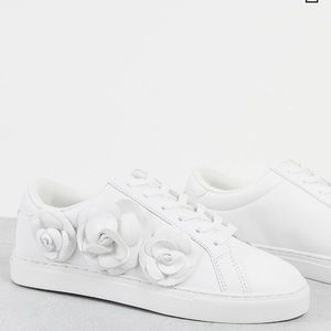 ASOS design dainty floral lace up sneaker in white